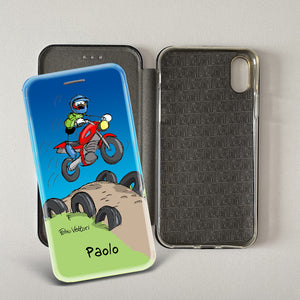Cover artistica per Smartphone Personalizzata soggetto "Motocross" modello con apertura "a Libro"