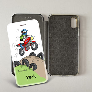 Cover artistica per Smartphone Personalizzata soggetto "Motocross" modello con apertura "a Libro"