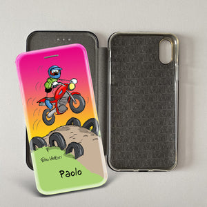 Cover artistica per Smartphone Personalizzata soggetto "Motocross" modello con apertura "a Libro"