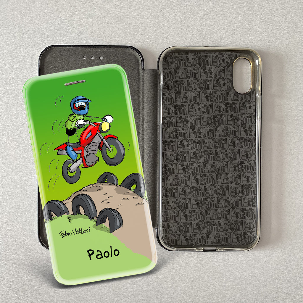 Cover artistica per Smartphone Personalizzata soggetto "Motocross" modello con apertura "a Libro"