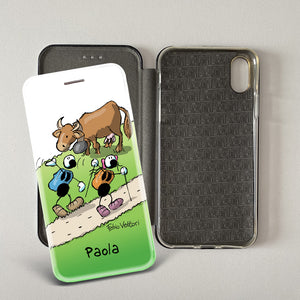 Cover artistica per Smartphone Personalizzata soggetto "Mucca" modello con apertura "a Libro"