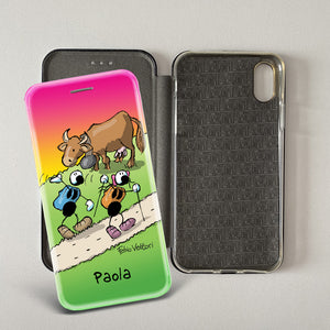 Cover artistica per Smartphone Personalizzata soggetto "Mucca" modello con apertura "a Libro"
