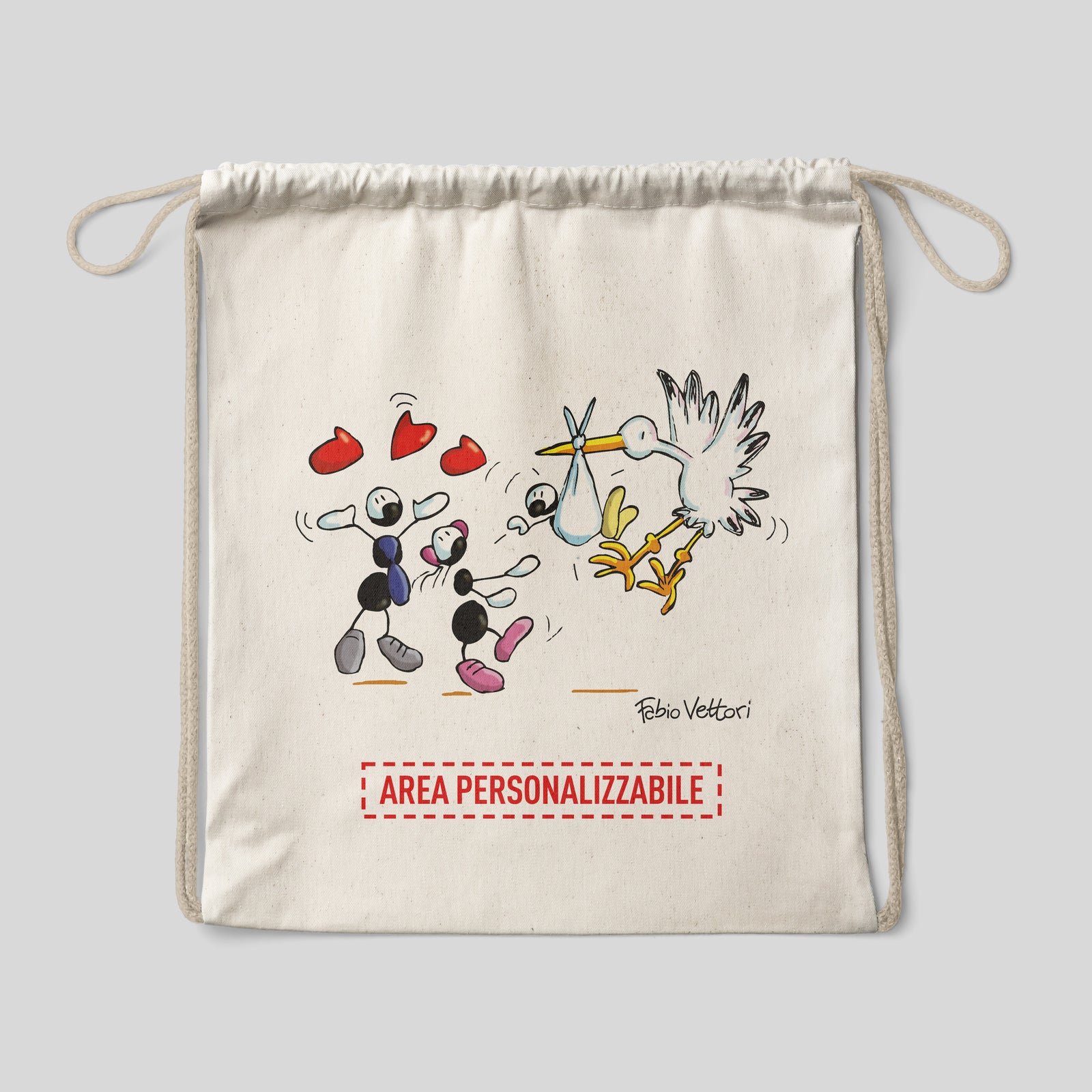 Sacca zaino personalizzata in cotone soggetto "Nascita"