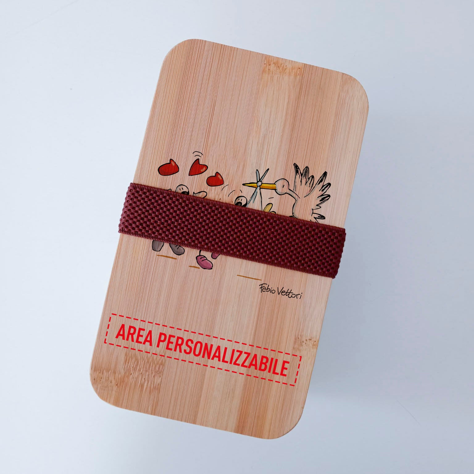 Scatola Porta Pranzo con coperchio in bambù e Posate Personalizzata soggetto "Nascita"
