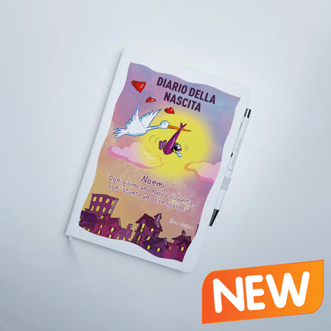 Quaderno A5 Personalizzabile con penna soggetto "Diario della Nascita" (femmina)
