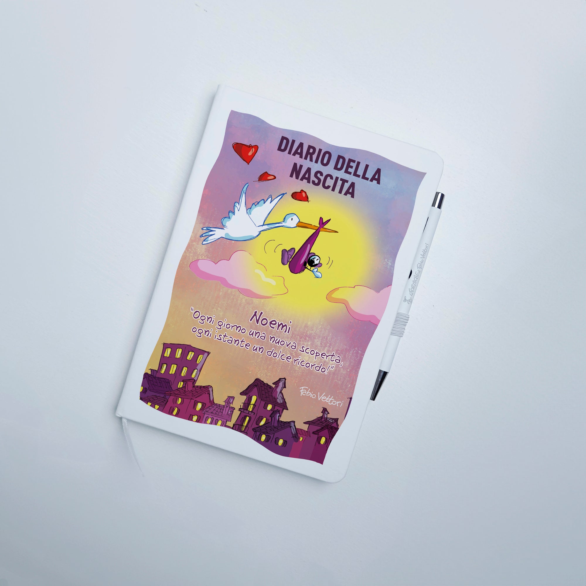 Customizable A5 notebook with pen, subject "Birth Diary" (female)