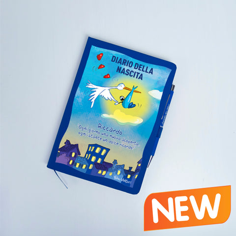 Quaderno A5 Personalizzabile con penna soggetto "Diario della Nascita" (maschio)