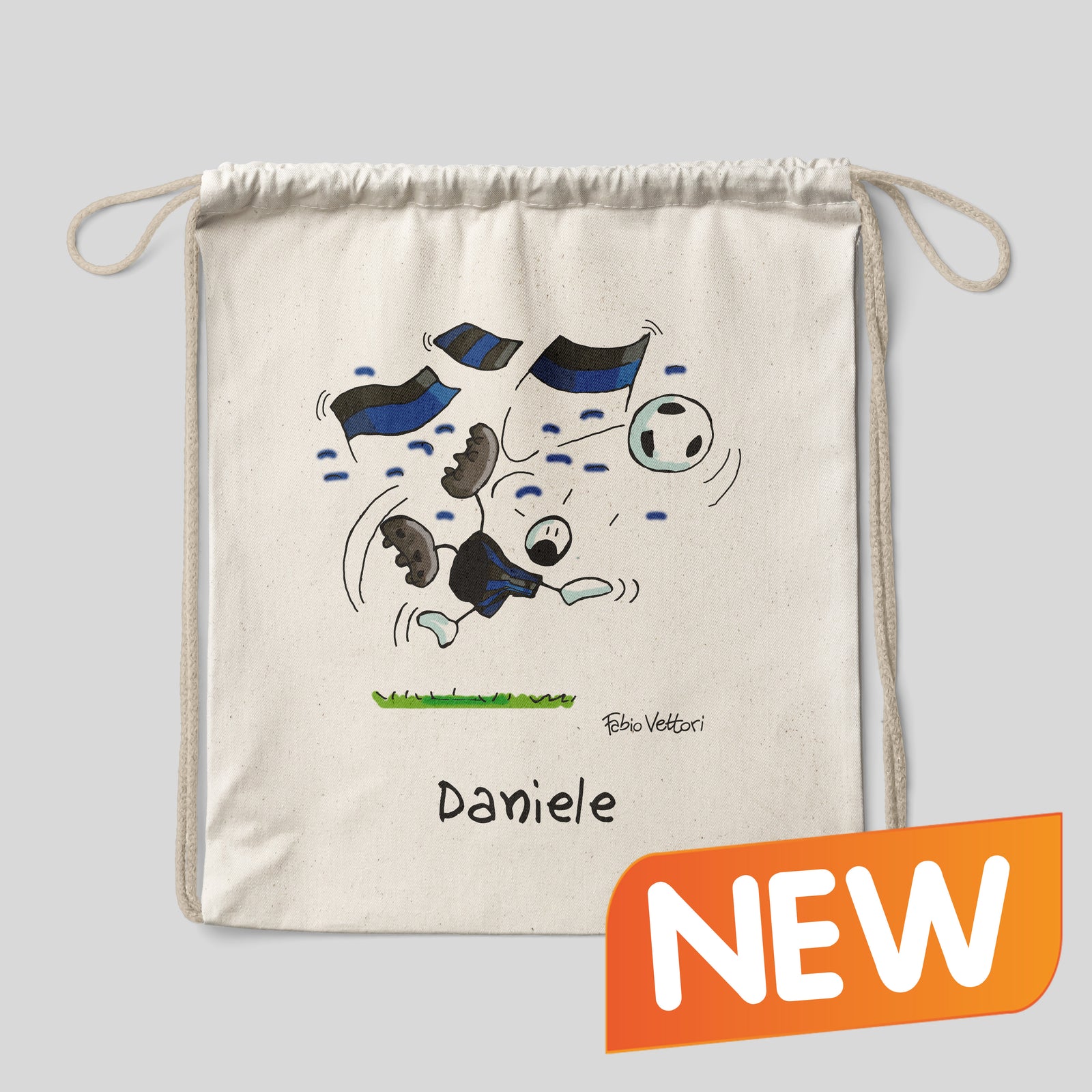 Sacca zaino personalizzata in cotone soggetto "Neroazzurro"