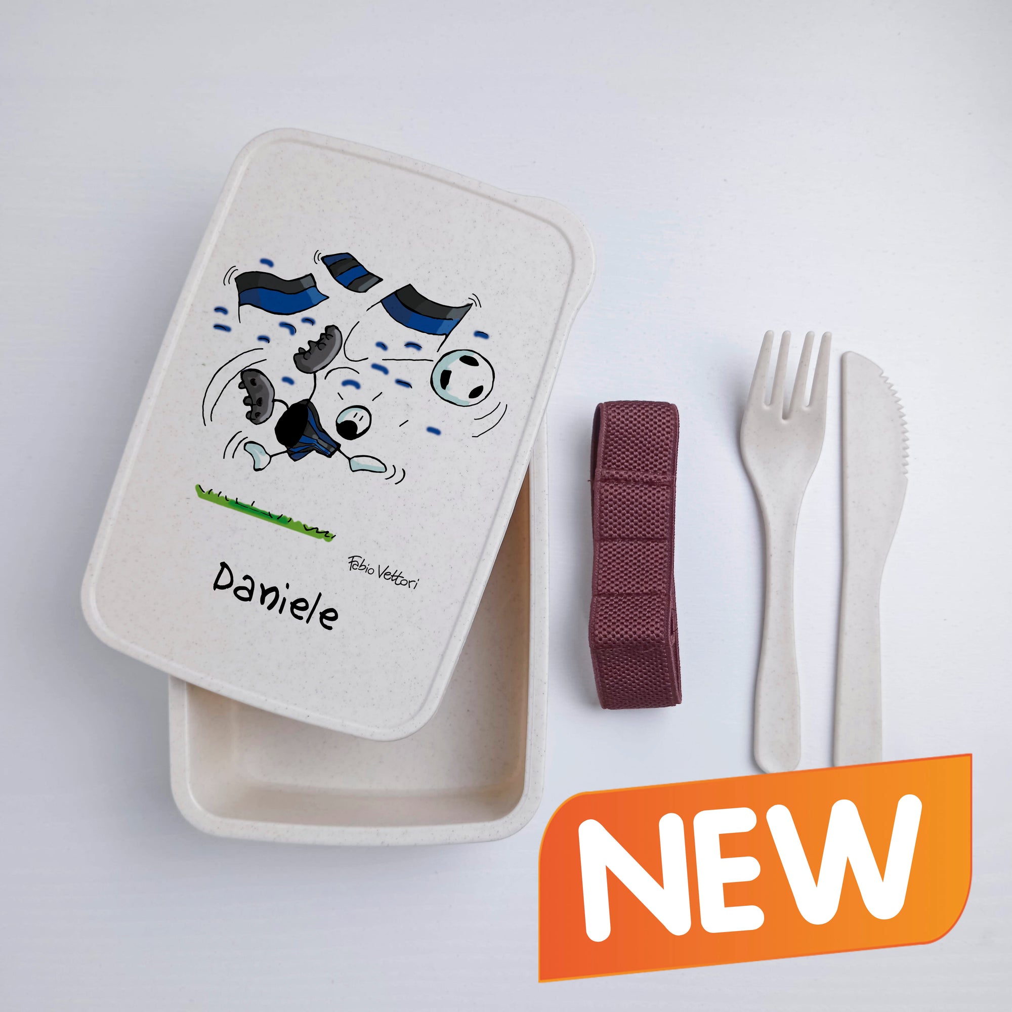 Scatola Porta Pranzo con Fascia Porta Posate Personalizzata soggetto "Neroazzurro"