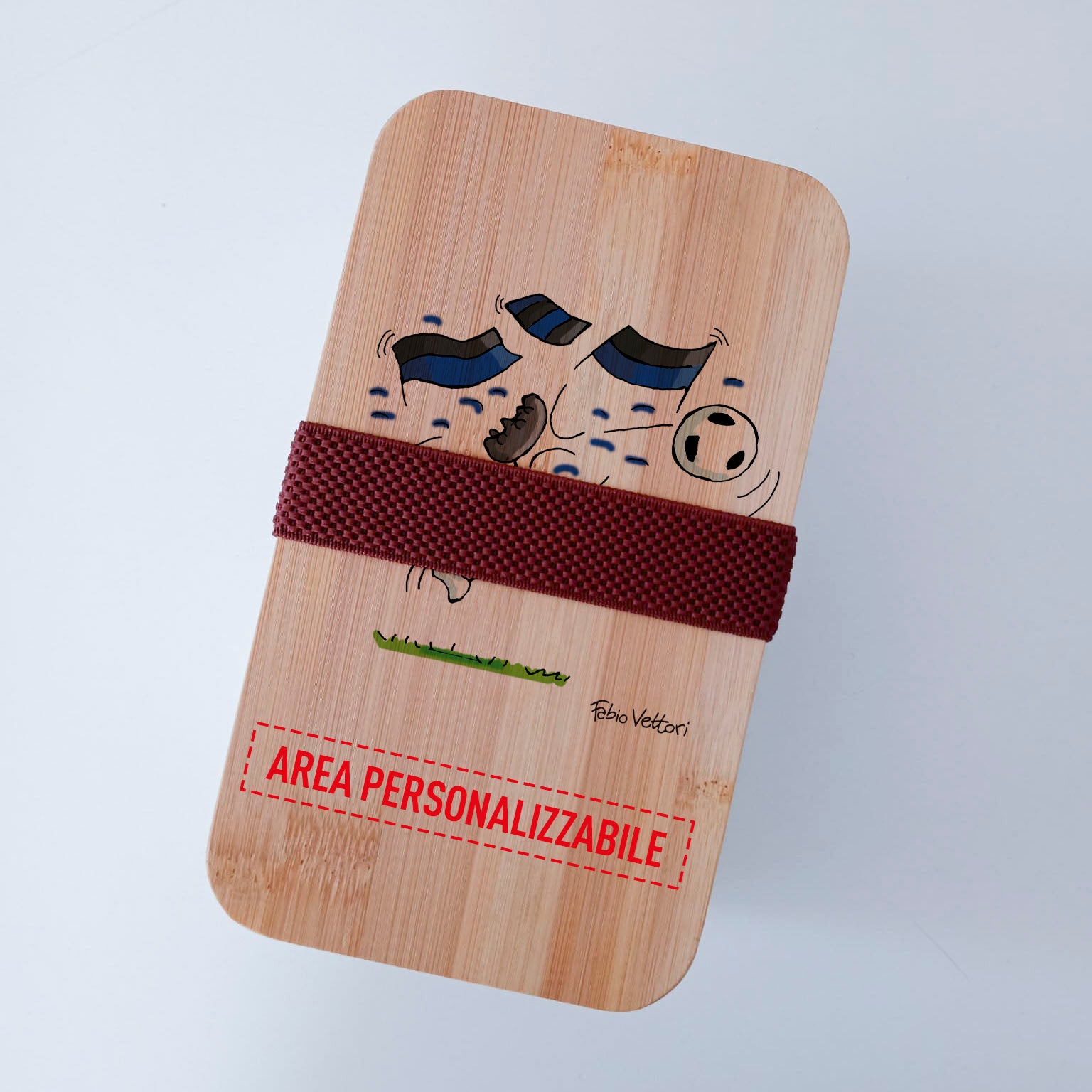 Scatola Porta Pranzo con coperchio in bambù e Posate Personalizzata soggetto "Neroazzurro"