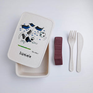 Scatola Porta Pranzo con Fascia Porta Posate Personalizzata soggetto "Neroazzurro"