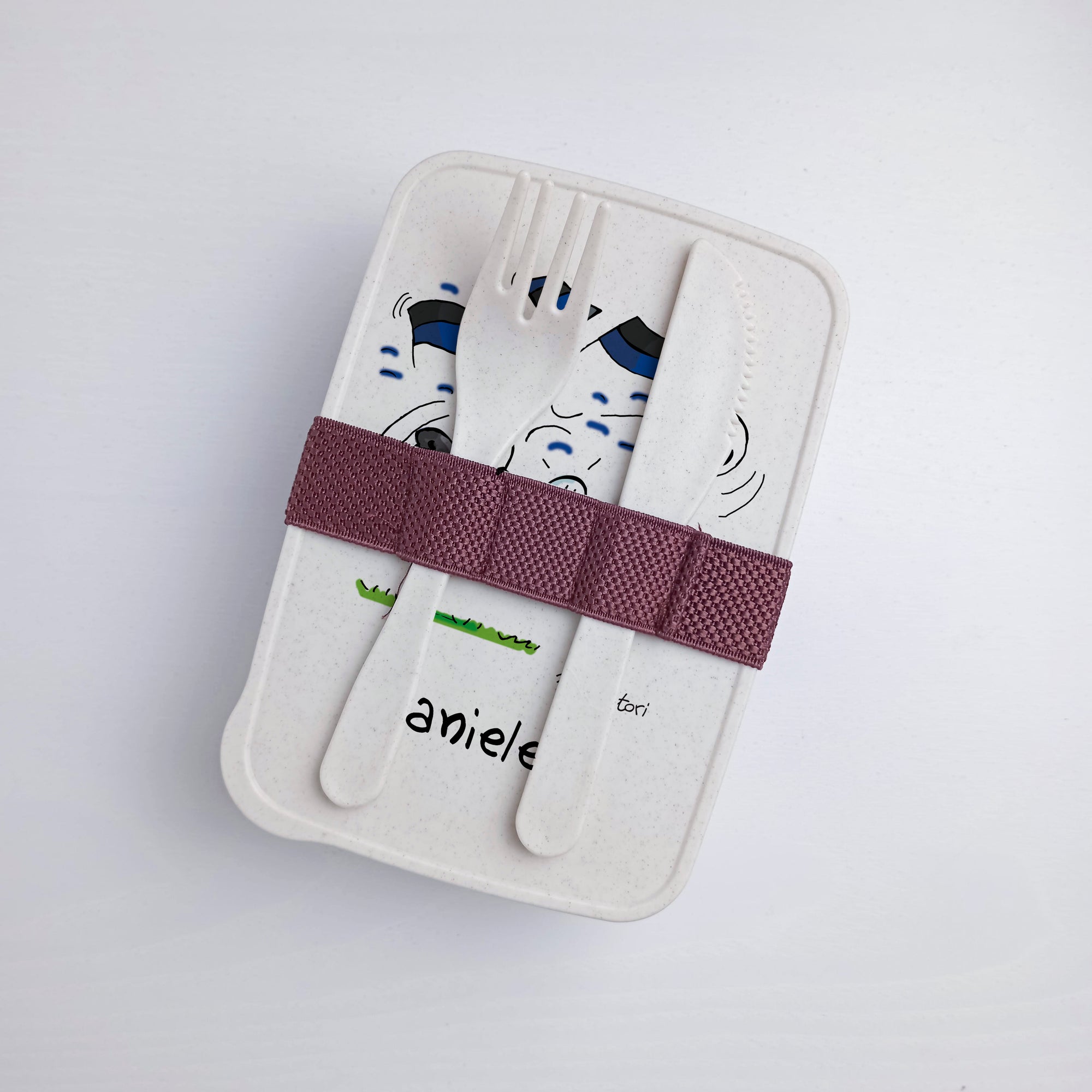 Scatola Porta Pranzo con Fascia Porta Posate Personalizzata soggetto "Neroazzurro"