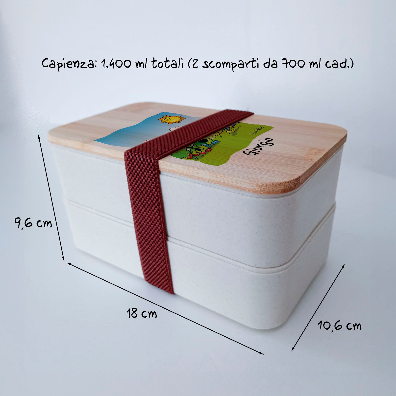 Scatola Porta Pranzo con coperchio in bambù e Posate Personalizzata soggetto "Nordic walking"