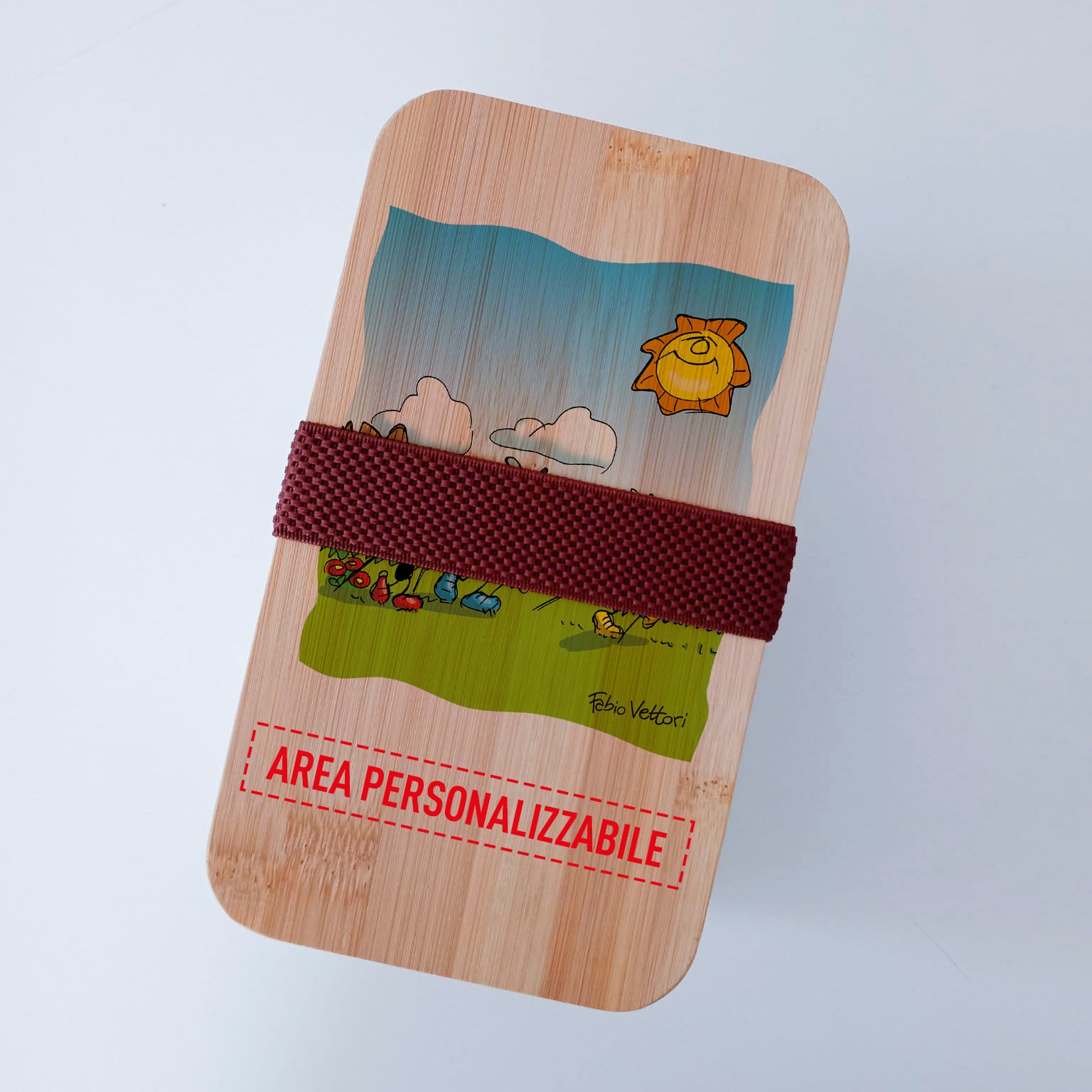 Scatola Porta Pranzo con coperchio in bambù e Posate Personalizzata soggetto "Nordic walking"
