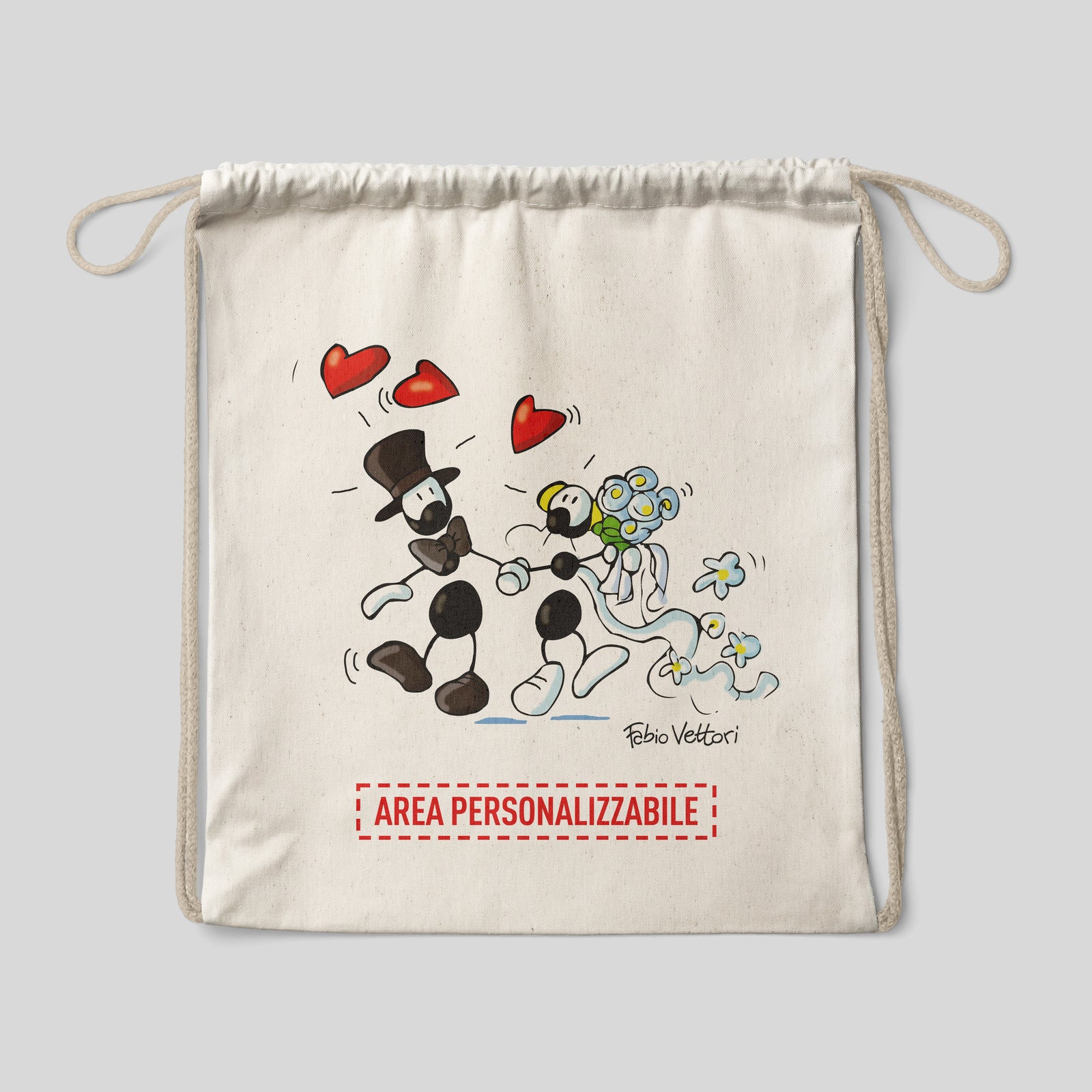 Sacca zaino personalizzata in cotone soggetto "Nozze"