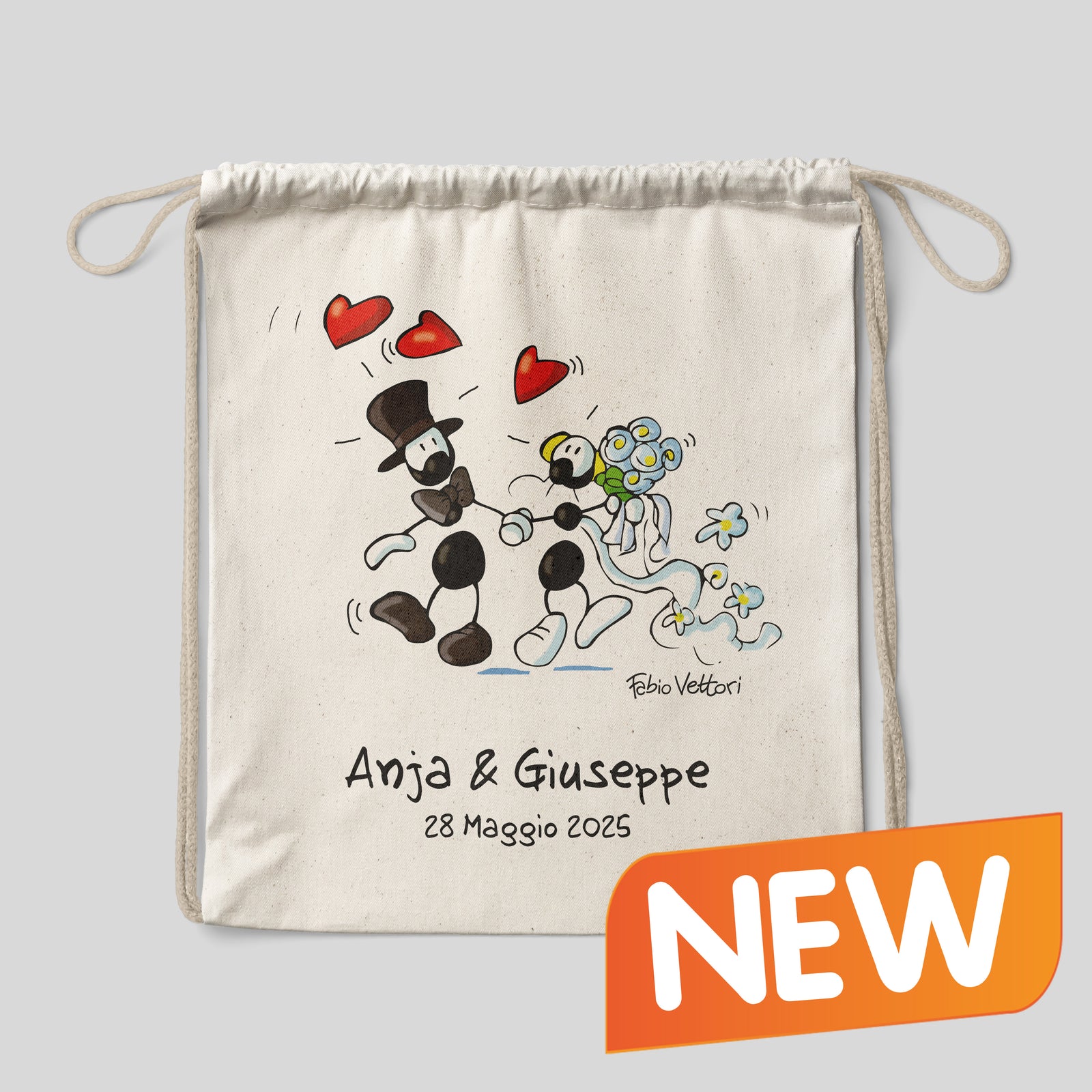 Sacca zaino personalizzata in cotone soggetto "Nozze"