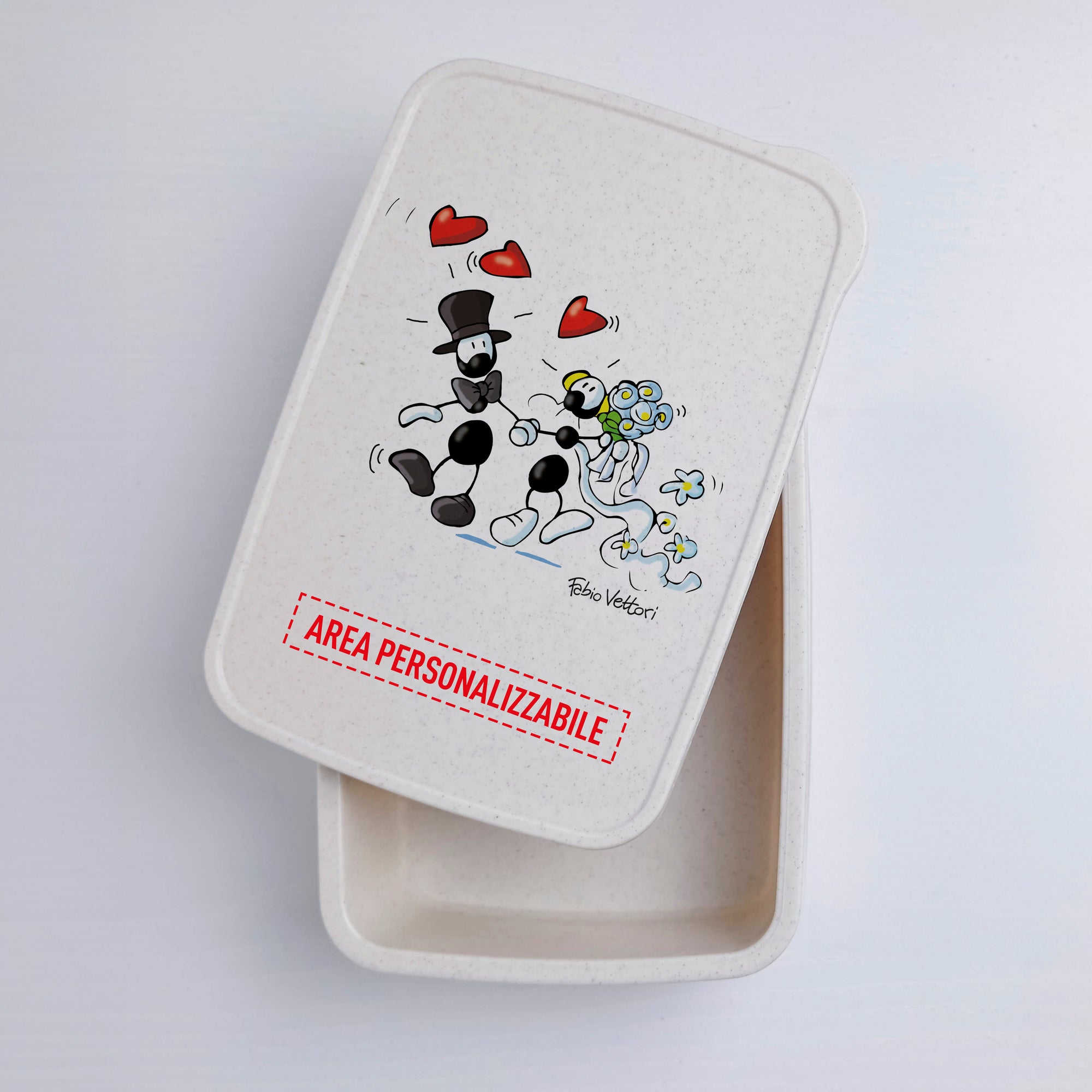 Scatola Porta Pranzo con Fascia Porta Posate Personalizzata soggetto "Nozze"