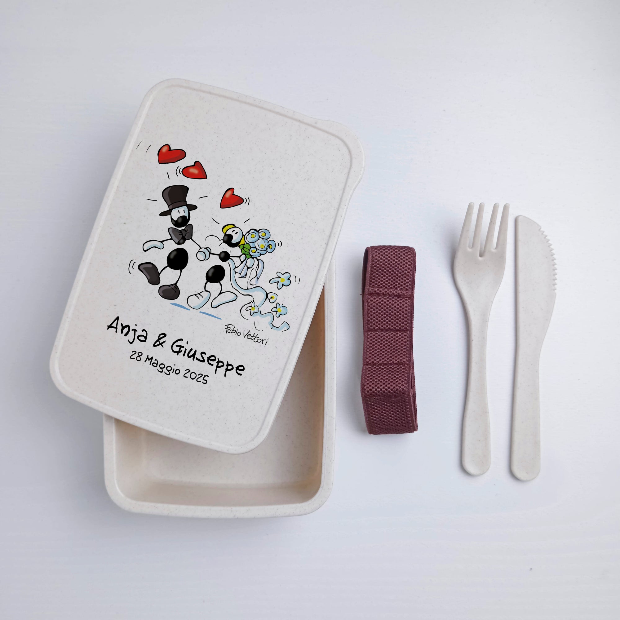 Scatola Porta Pranzo con Fascia Porta Posate Personalizzata soggetto "Nozze"