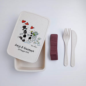 Scatola Porta Pranzo con Fascia Porta Posate Personalizzata soggetto "Nozze"