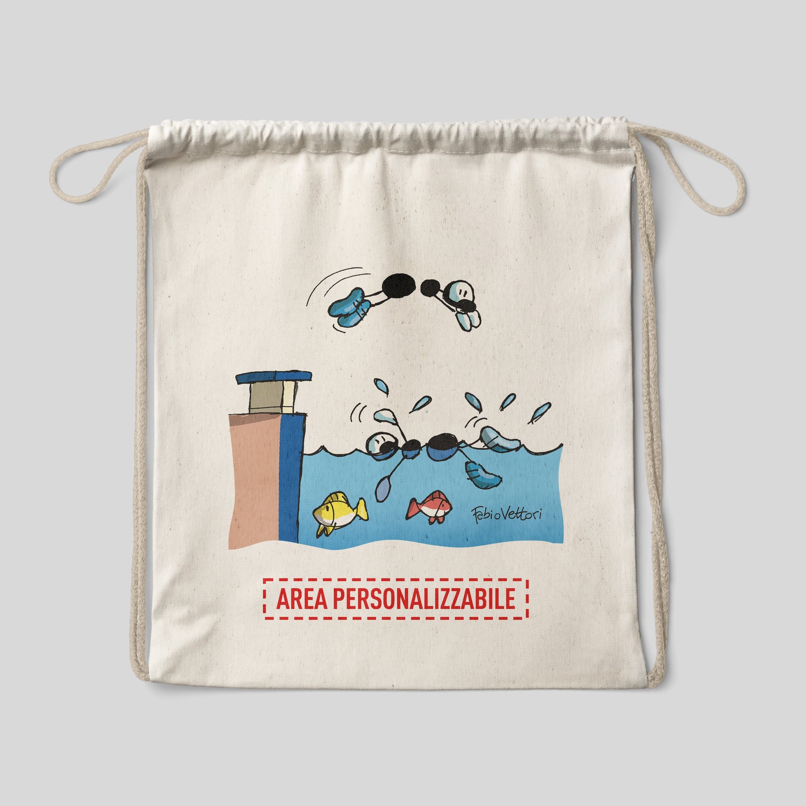 Sacca zaino personalizzata in cotone soggetto "Nuoto"