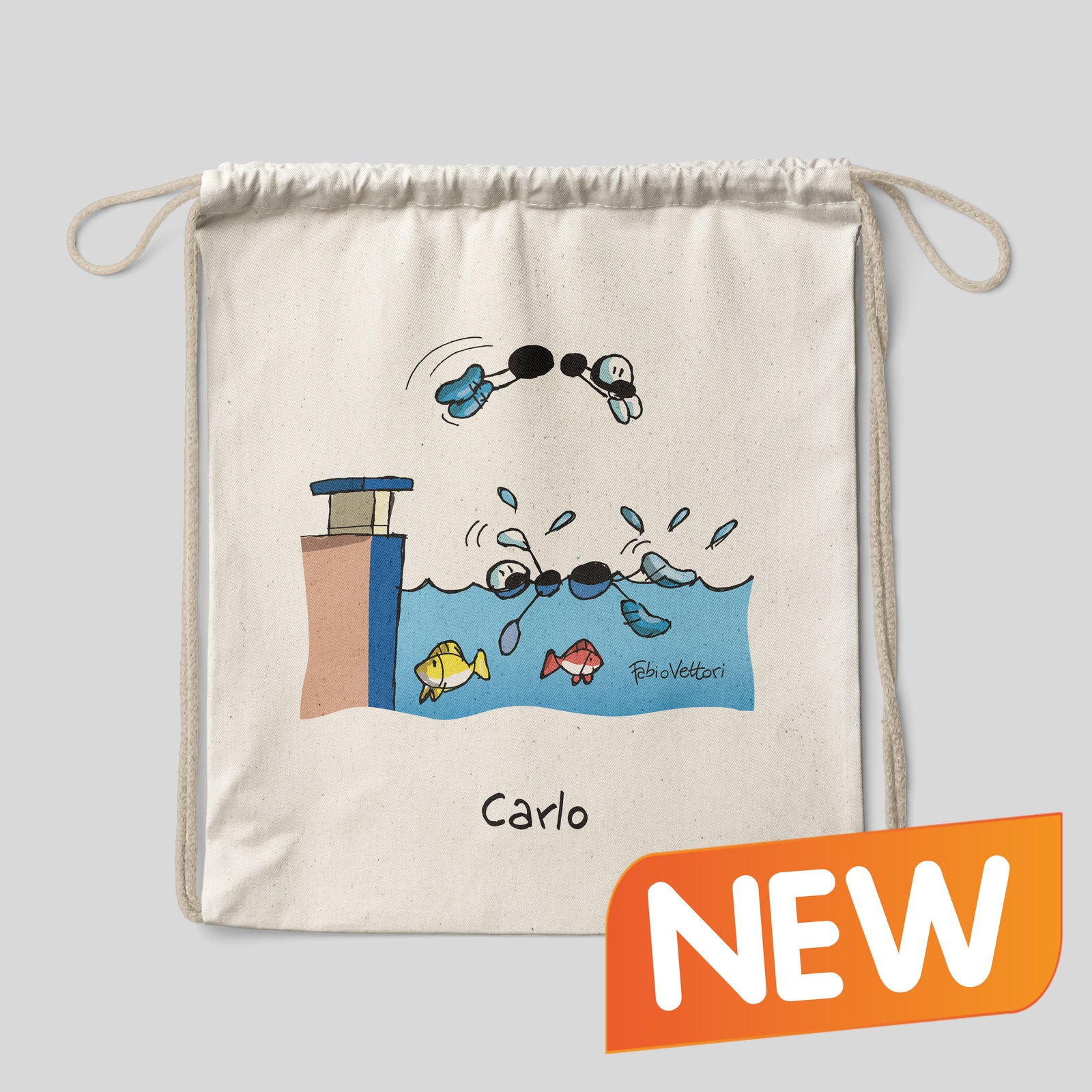 Sacca zaino personalizzata in cotone soggetto "Nuoto"