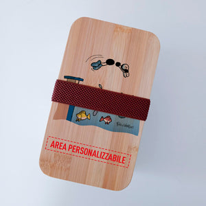 Scatola Porta Pranzo con coperchio in bambù e Posate Personalizzata soggetto "Nuoto"