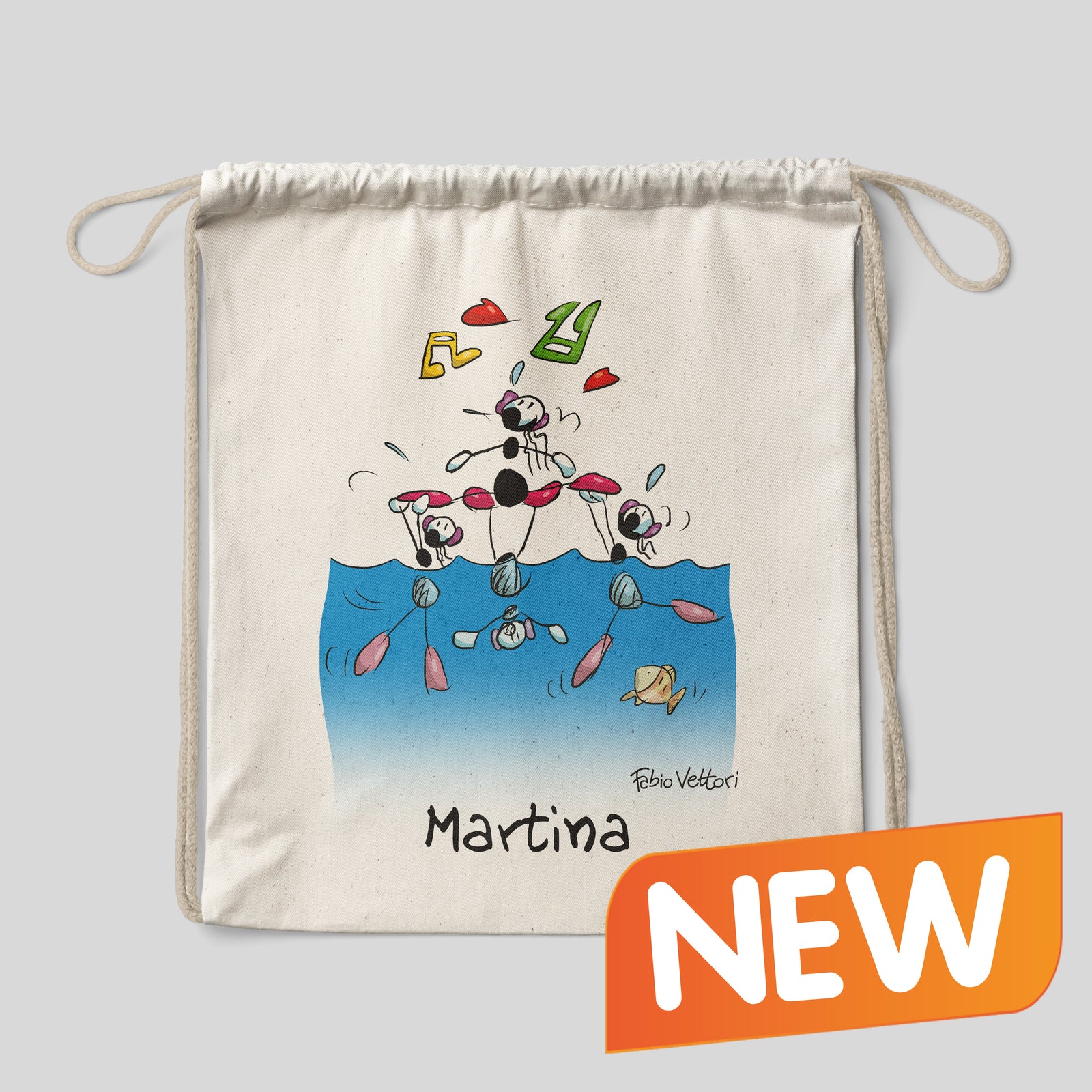 Sacca zaino personalizzata in cotone soggetto "Nuoto sincronizzato"