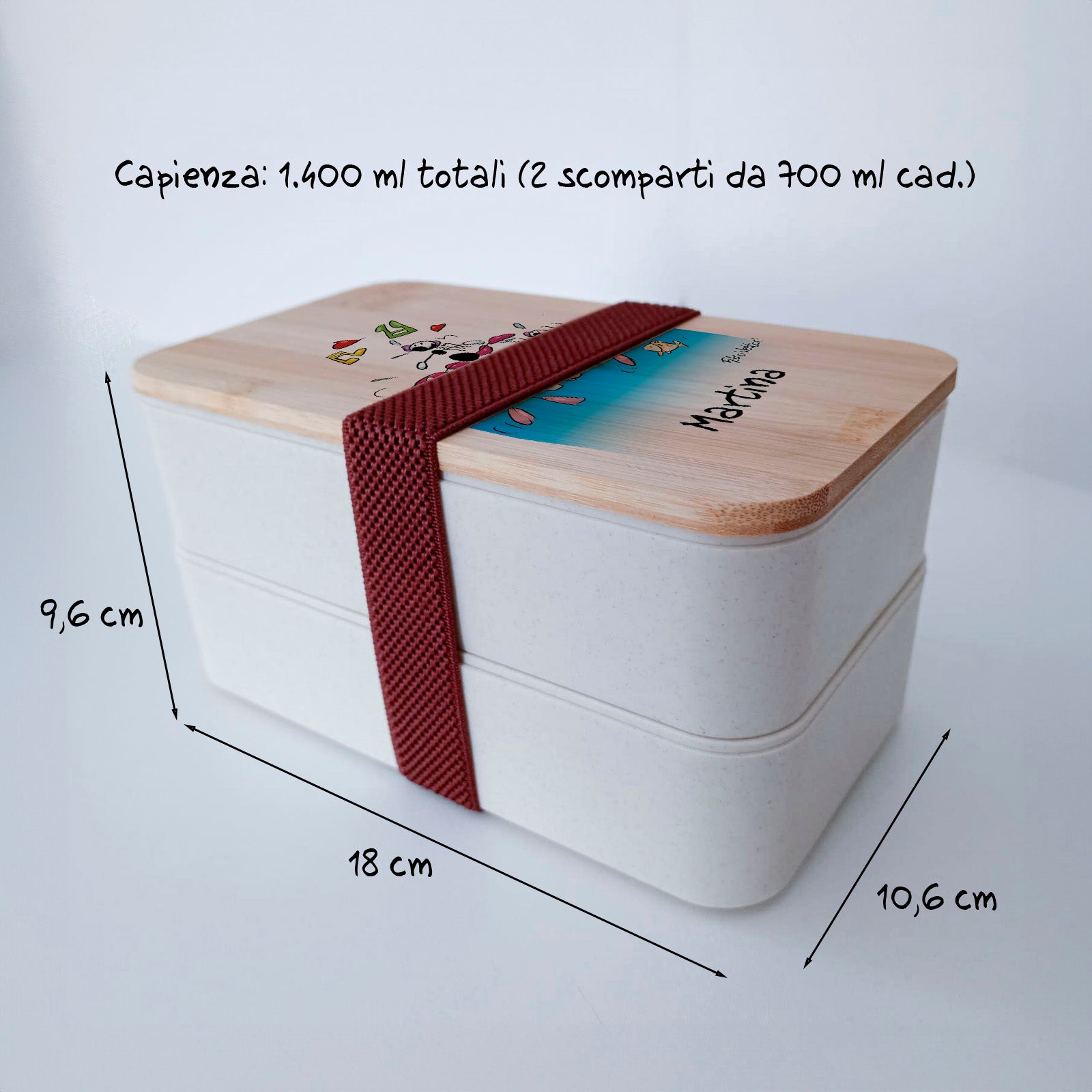 Scatola Porta Pranzo con coperchio in bambù e Posate Personalizzata soggetto "Nuoto sincronizzato"