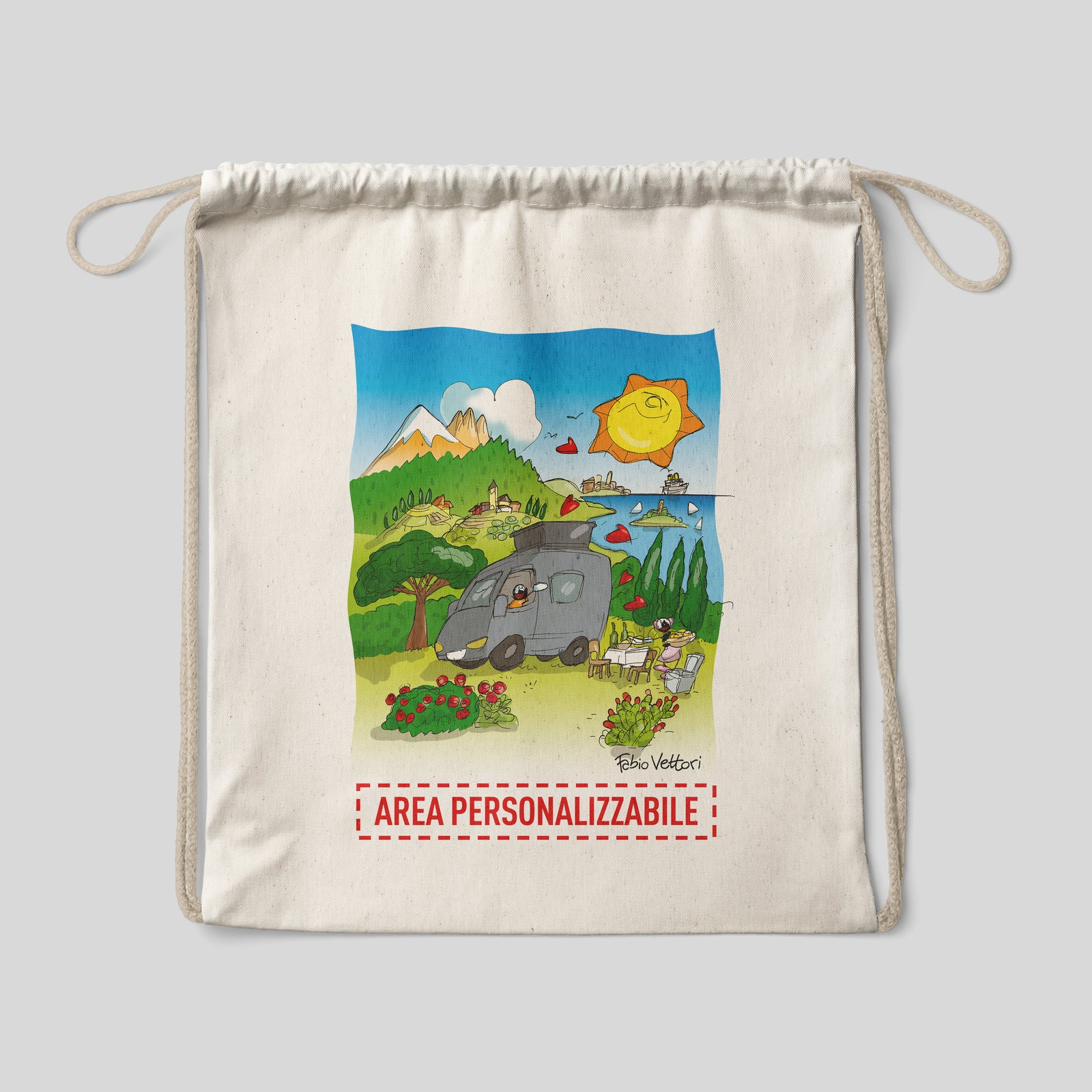 Sacca zaino personalizzata in cotone soggetto "On the road"