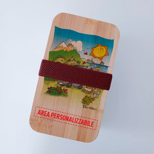 Scatola Porta Pranzo con coperchio in bambù e Posate Personalizzata soggetto "Van"