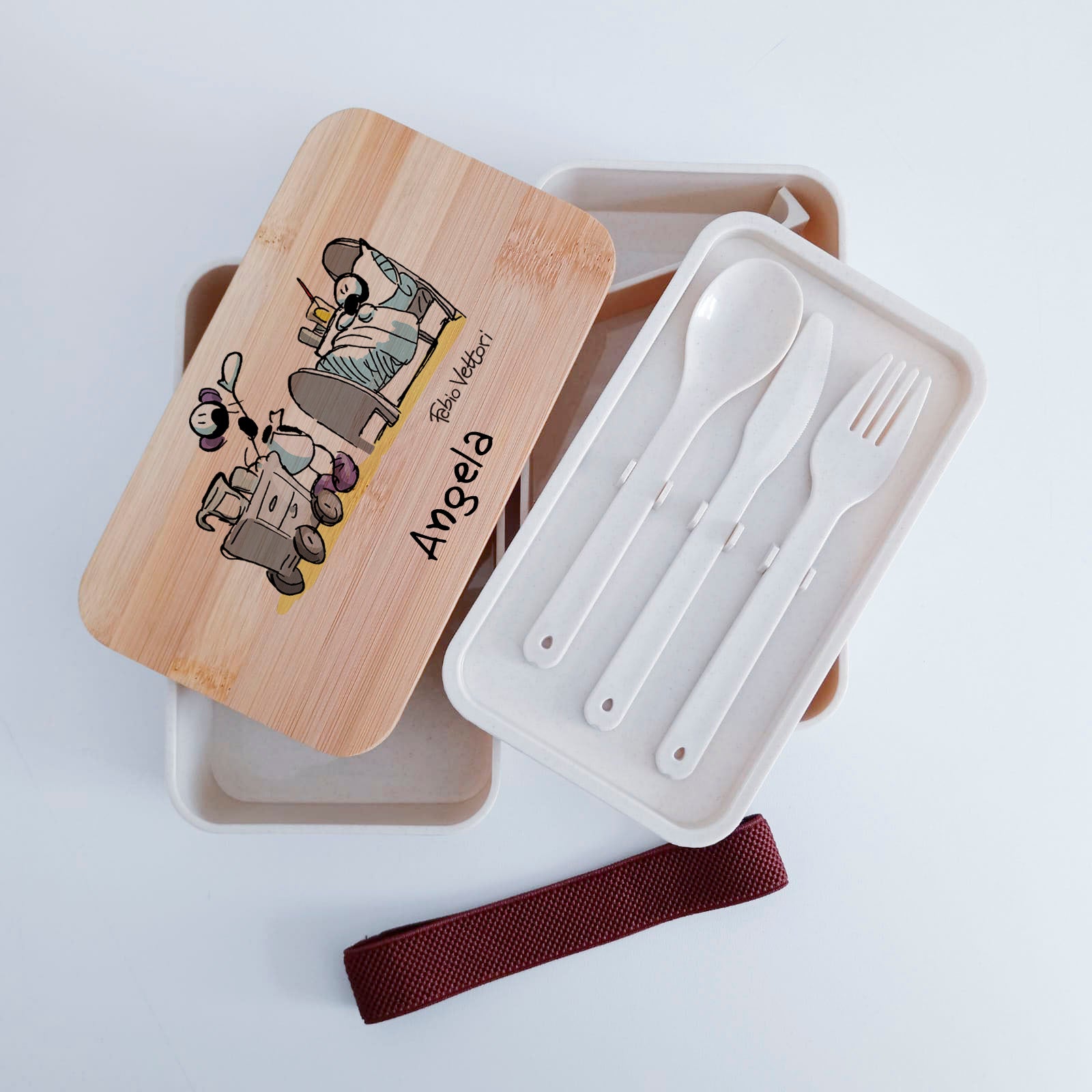Scatola Porta Pranzo con coperchio in bambù e Posate Personalizzata soggetto "Operatore Socio Sanitario"