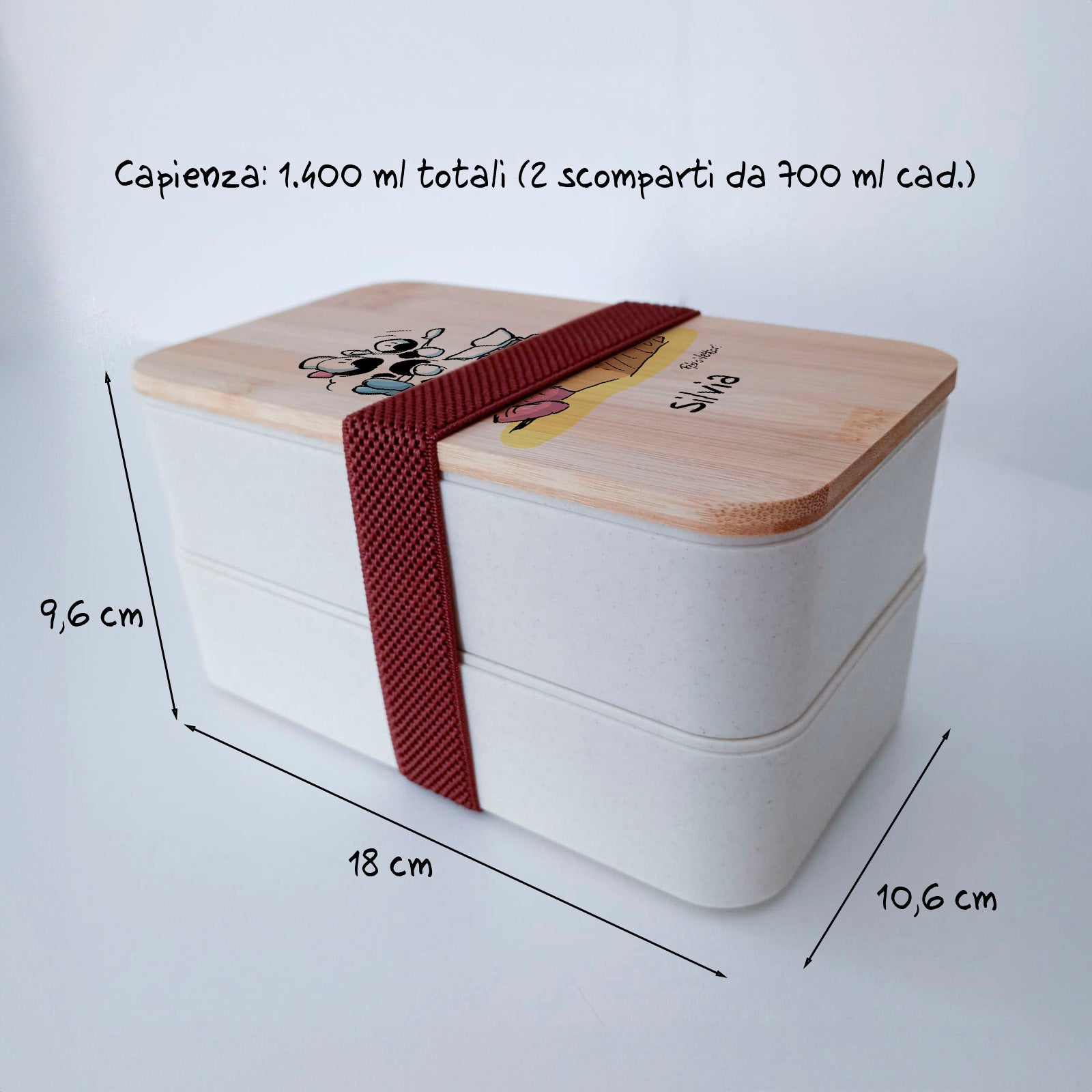 Scatola Porta Pranzo con coperchio in bambù e Posate Personalizzata soggetto "OstetricI"