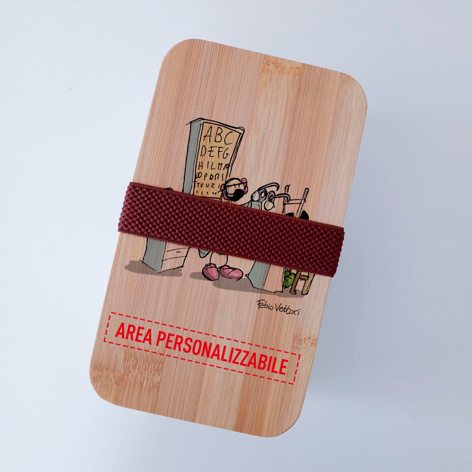 Scatola Porta Pranzo con coperchio in bambù e Posate Personalizzata soggetto "Ottici"