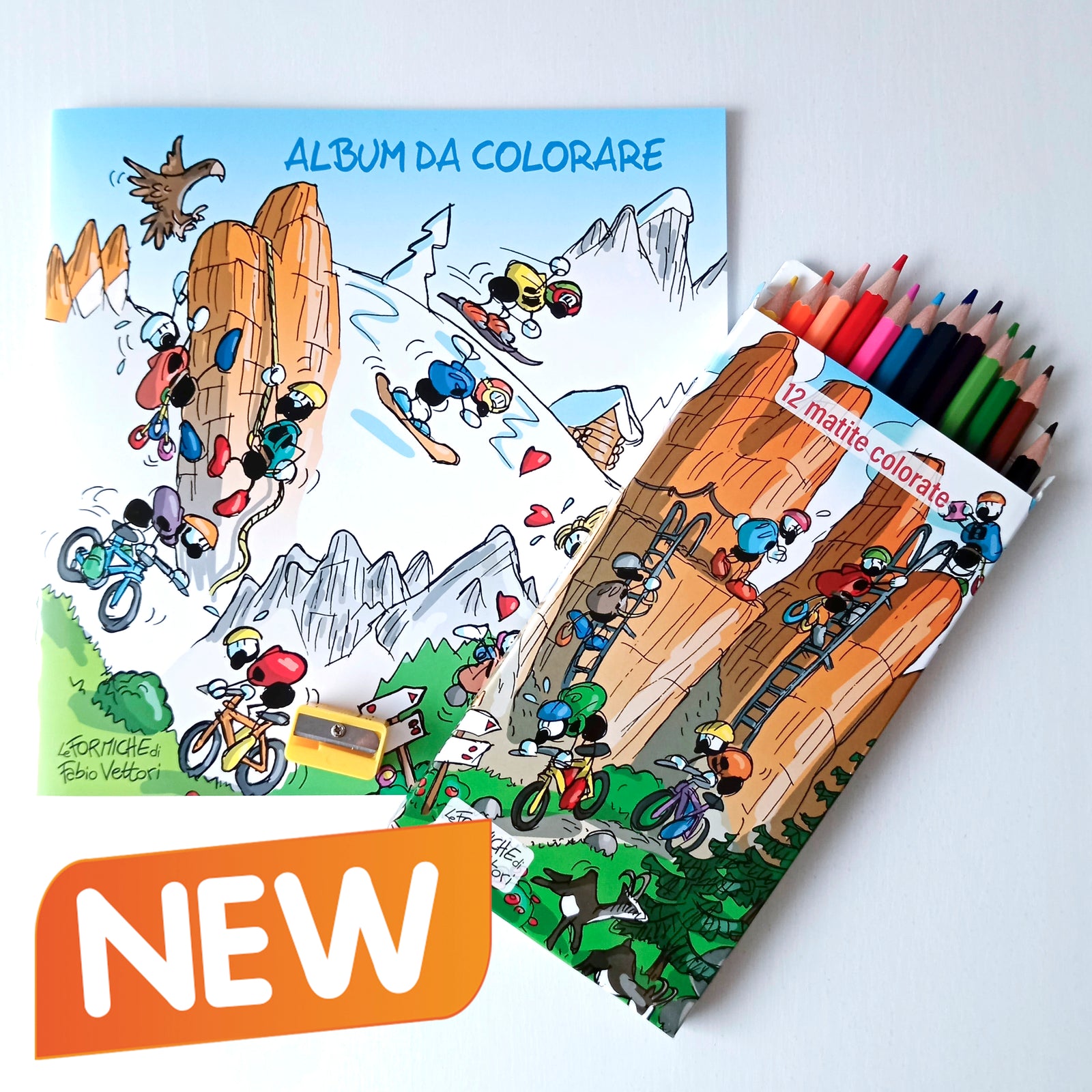 Kit Album da colorare +  Scatola da 12 matite colorate + Temperino