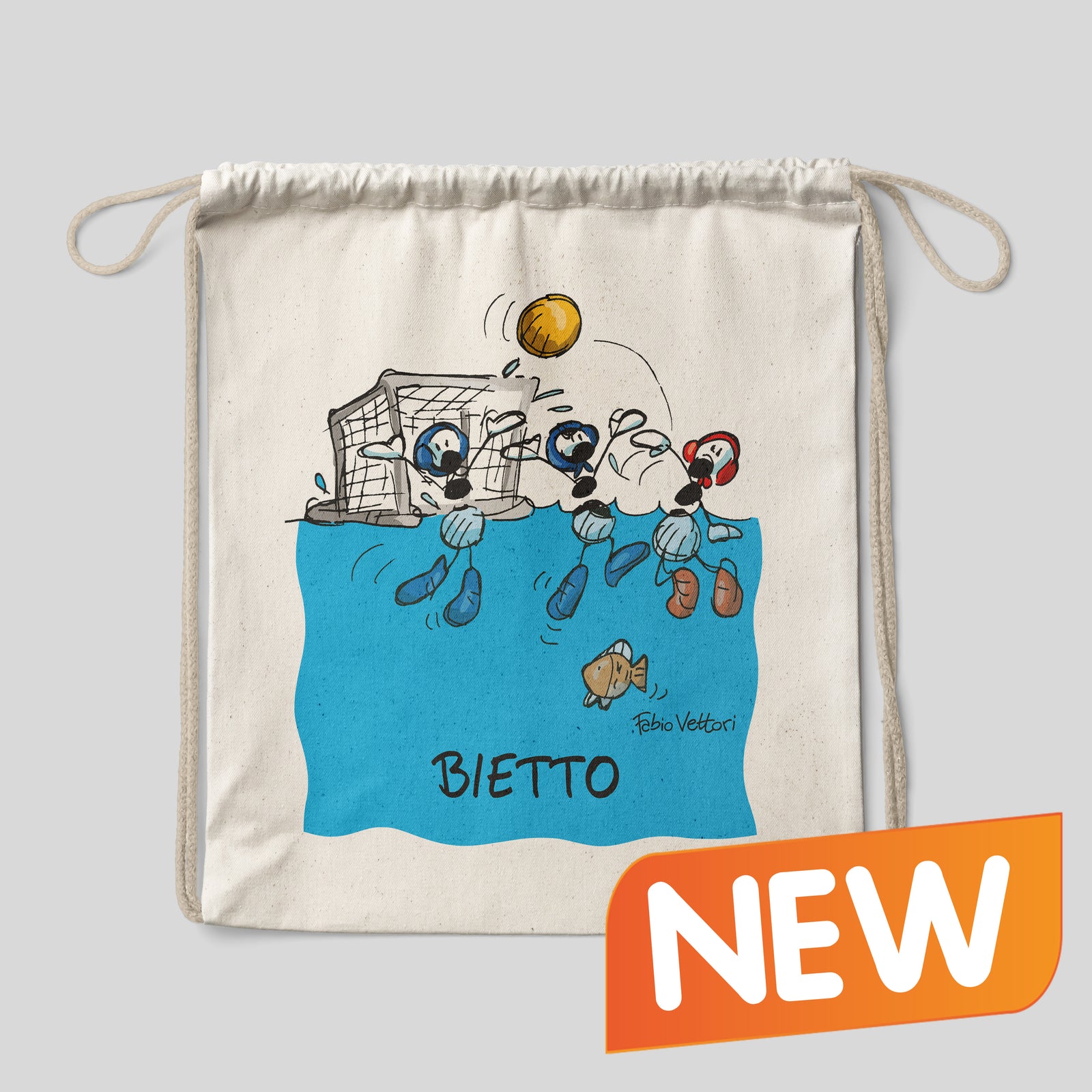 Sacca zaino personalizzata in cotone soggetto "Pallanuoto"