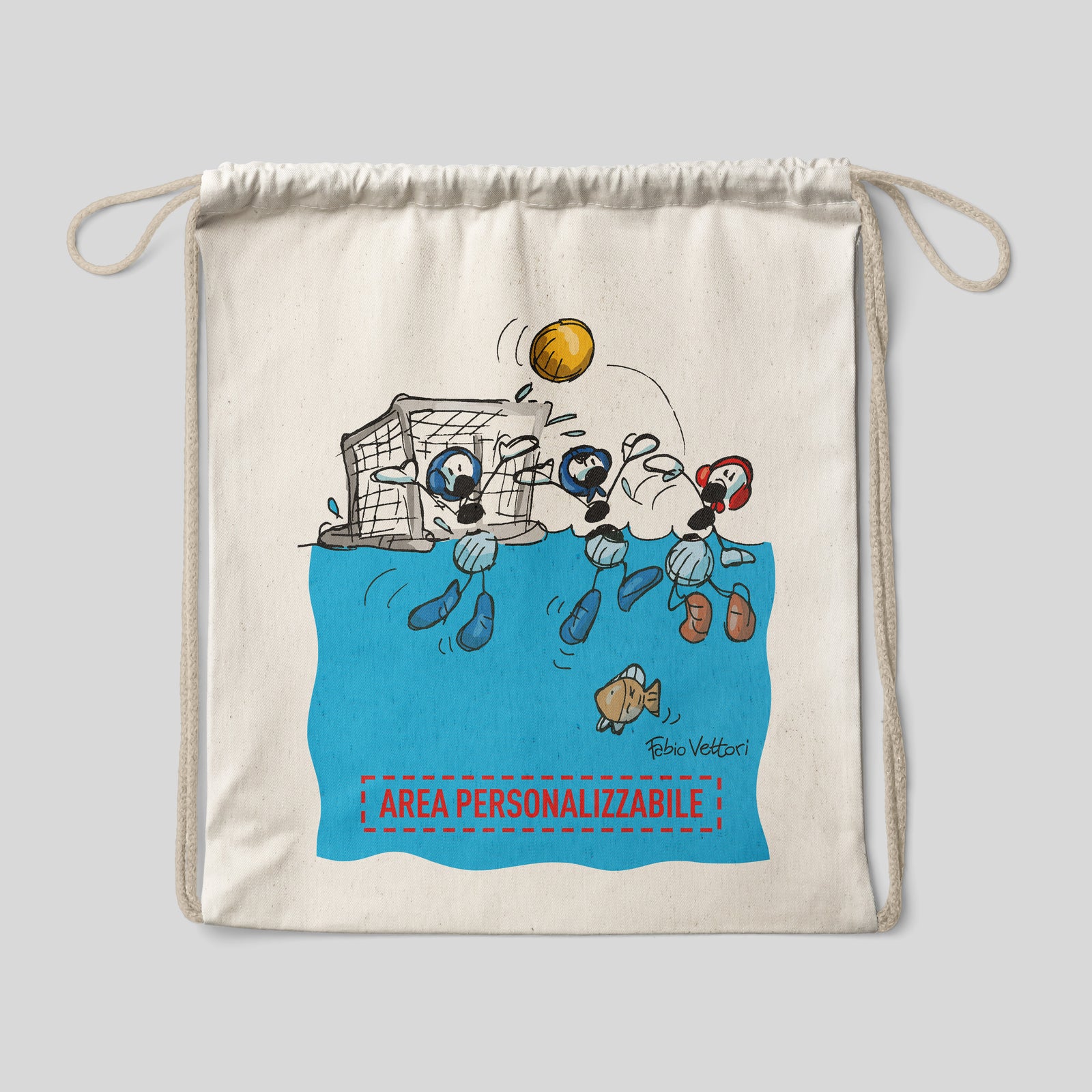 Sacca zaino personalizzata in cotone soggetto "Pallanuoto"