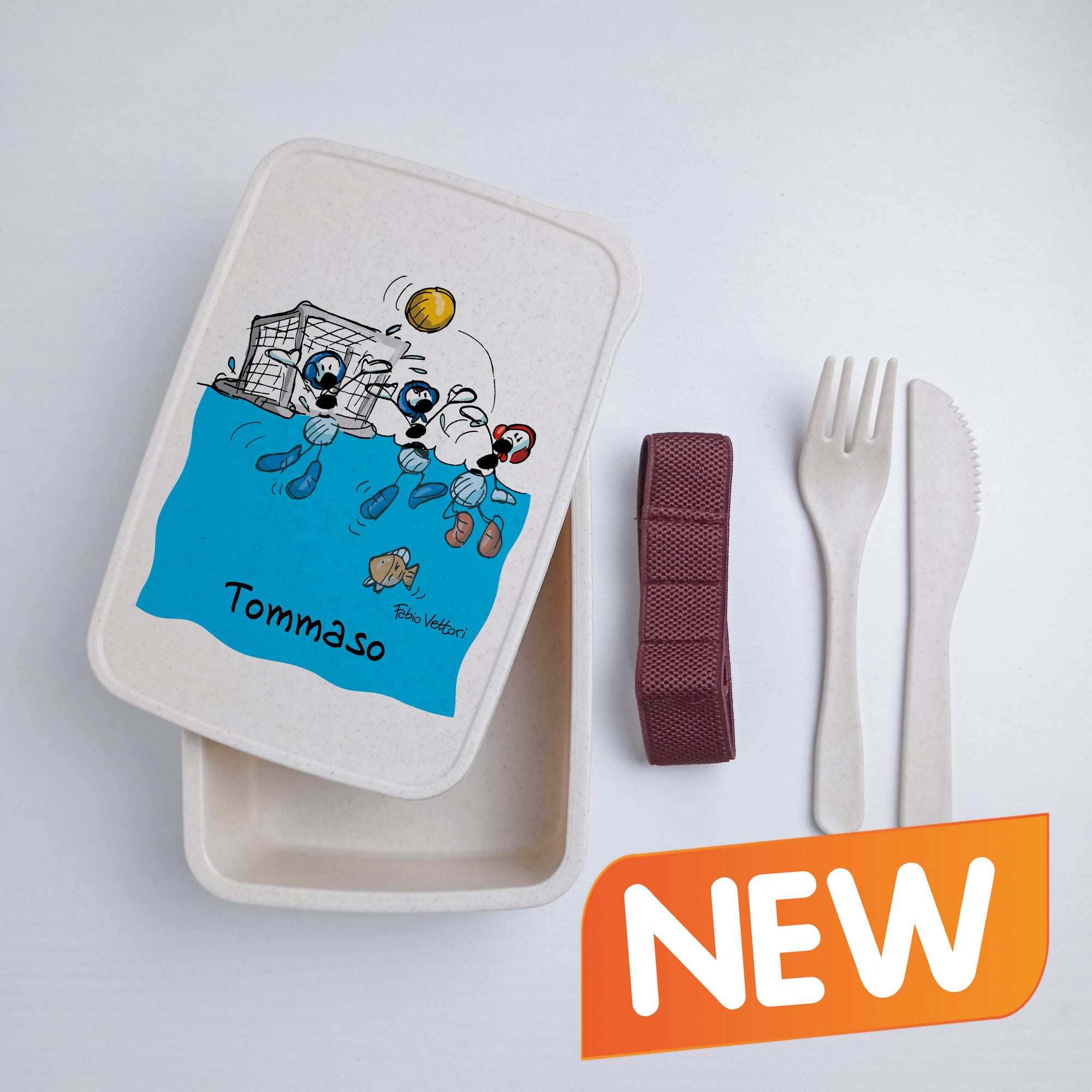Scatola Porta Pranzo con Fascia Porta Posate Personalizzata soggetto "Pallanuoto"