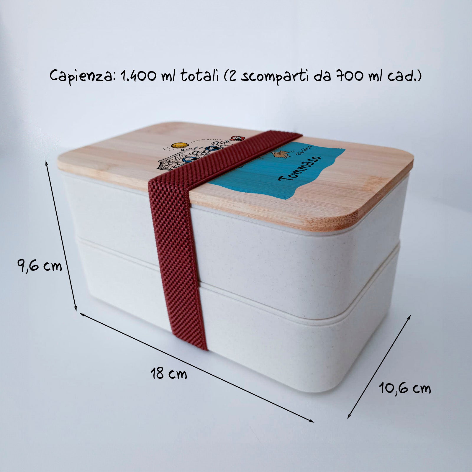 Scatola Porta Pranzo con coperchio in bambù e Posate Personalizzata soggetto "Pallanuoto"