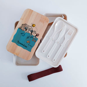 Scatola Porta Pranzo con coperchio in bambù e Posate Personalizzata soggetto "Pallanuoto"