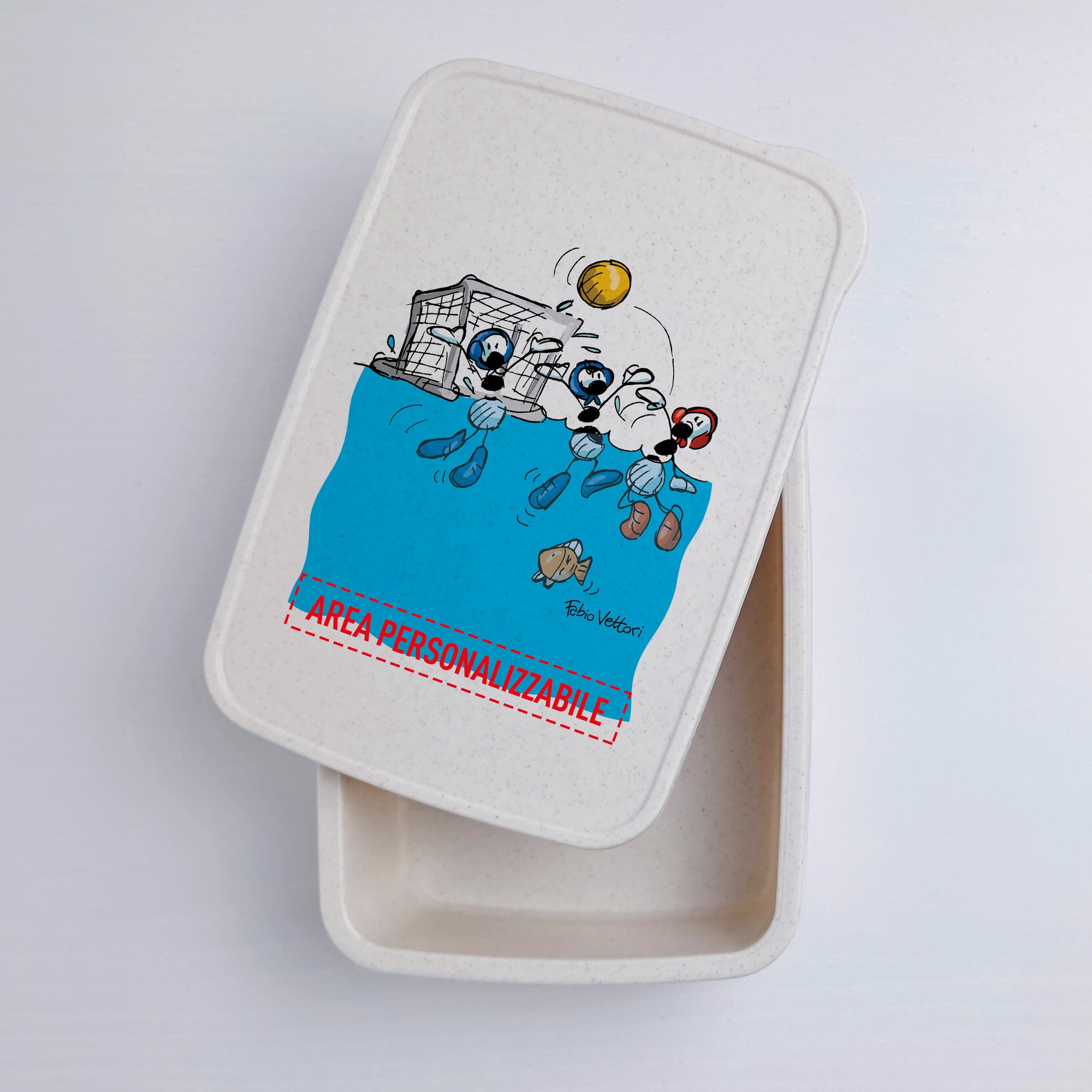 Scatola Porta Pranzo con Fascia Porta Posate Personalizzata soggetto "Pallanuoto"