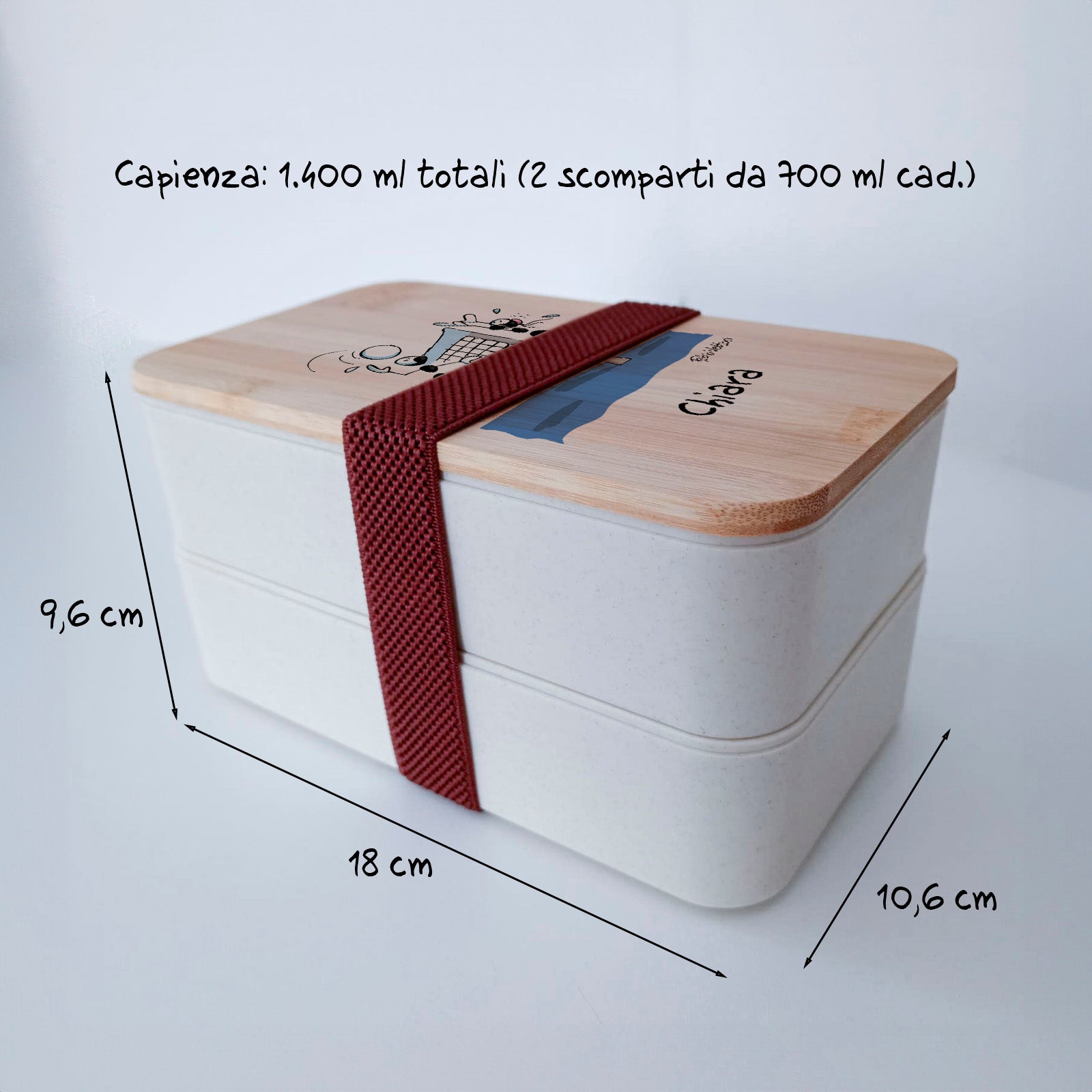 Scatola Porta Pranzo con coperchio in bambù e Posate Personalizzata soggetto "Pallavolo"