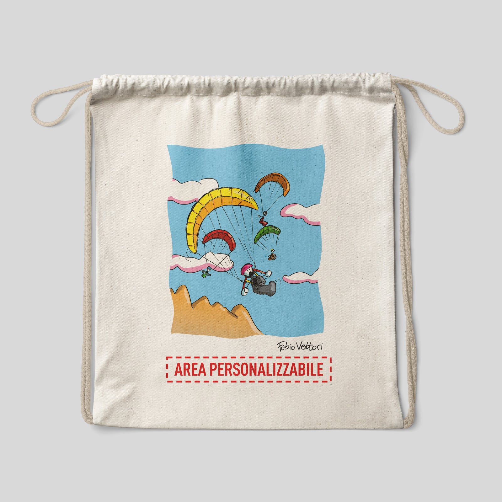 Sacca zaino personalizzata in cotone soggetto "Parapendio"