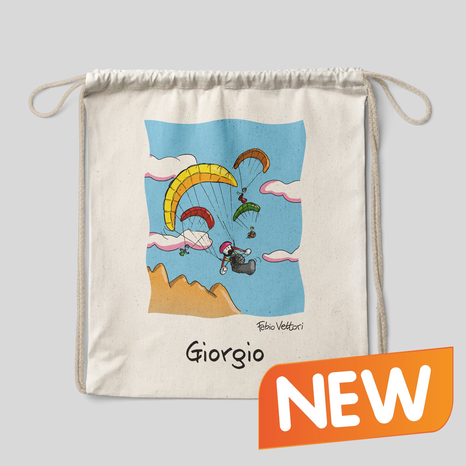 Sacca zaino personalizzata in cotone soggetto "Parapendio"