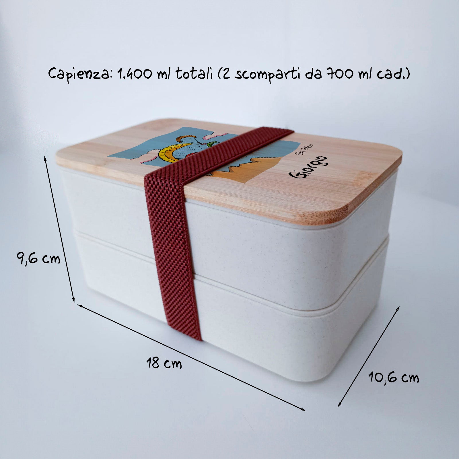 Scatola Porta Pranzo con coperchio in bambù e Posate Personalizzata soggetto "Parapendio"
