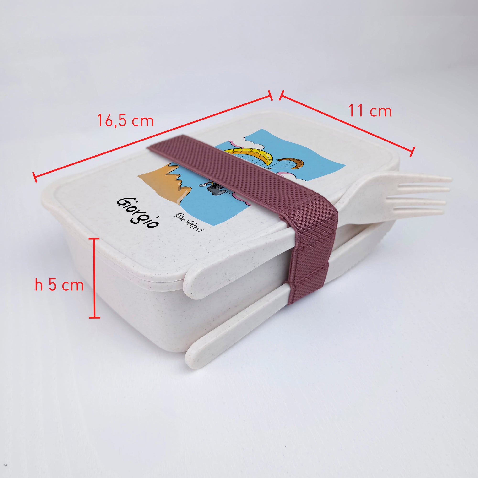 Scatola Porta Pranzo con Fascia Porta Posate Personalizzata soggetto "Parapendio"