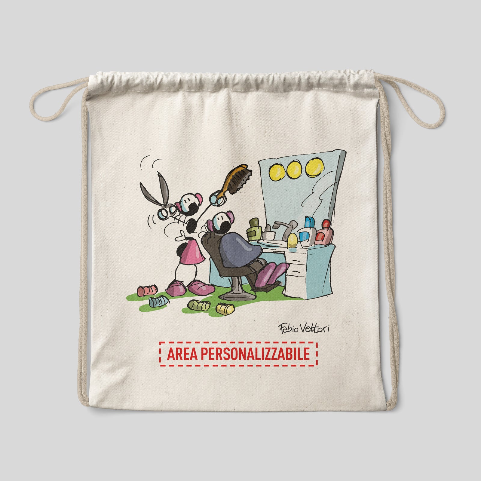 Sacca zaino personalizzata in cotone soggetto "Parrucchiera"