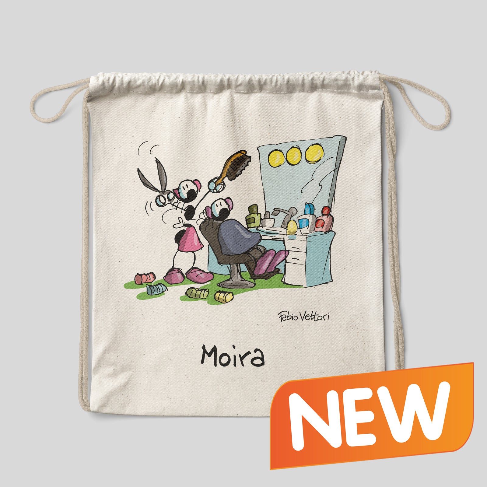 Sacca zaino personalizzata in cotone soggetto "Parrucchiera"