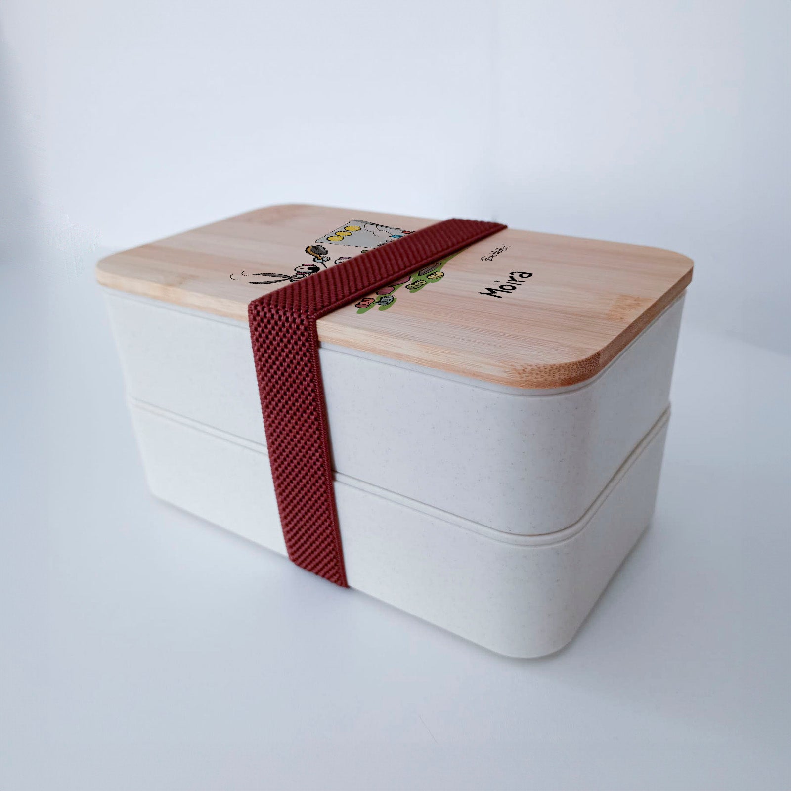 Scatola Porta Pranzo con coperchio in bambù e Posate Personalizzata soggetto "Parrucchiera"