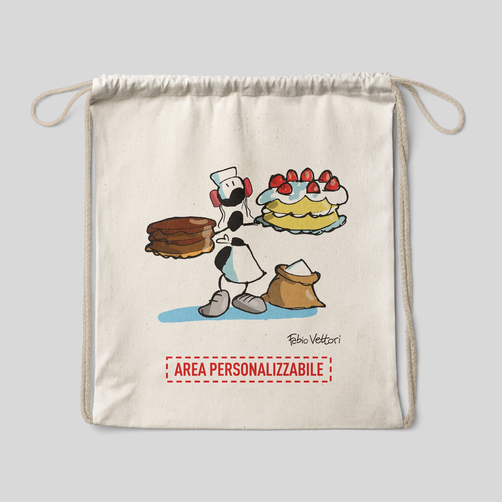 Sacca zaino personalizzata in cotone soggetto "Pasticceri"