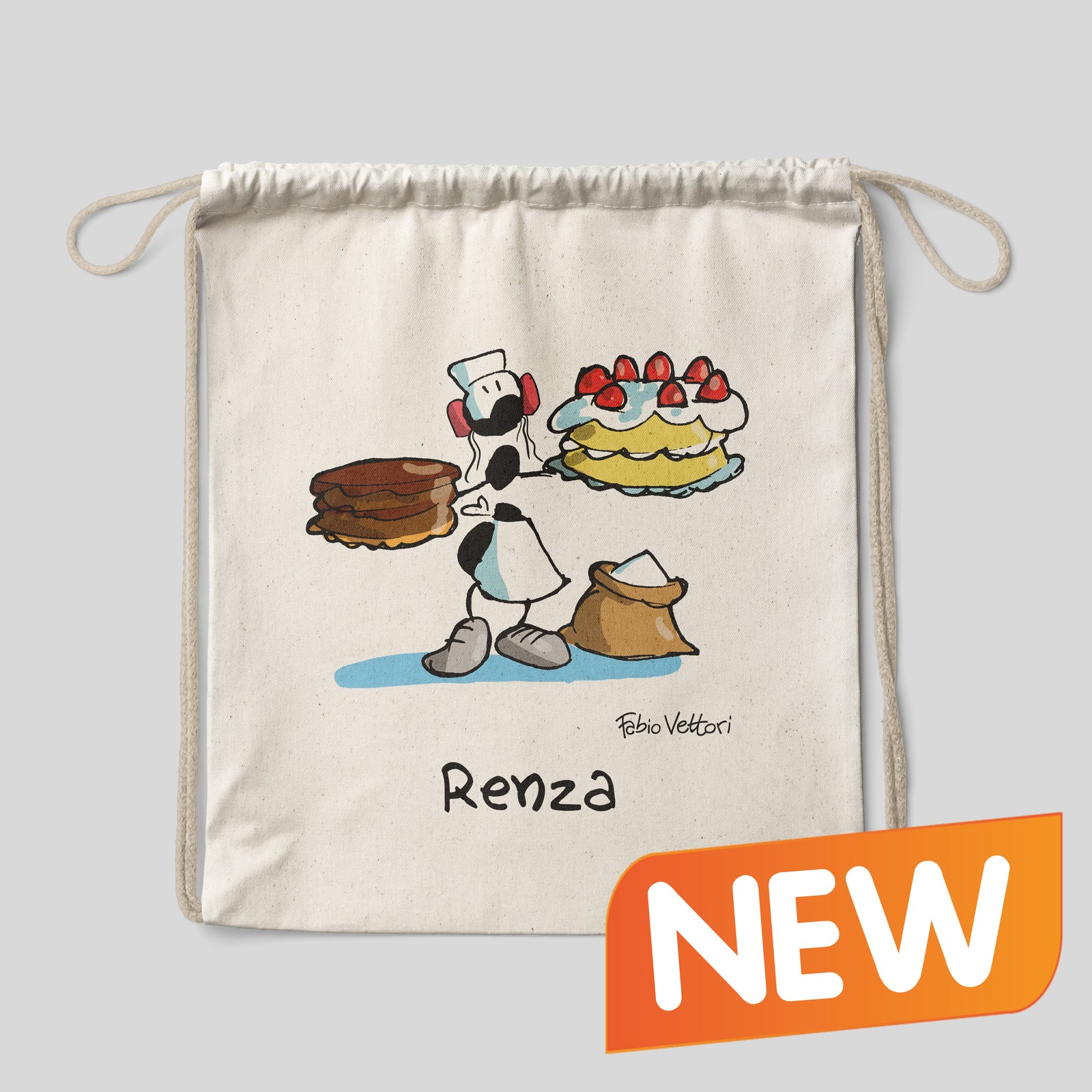 Sacca zaino personalizzata in cotone soggetto "Pasticceri"